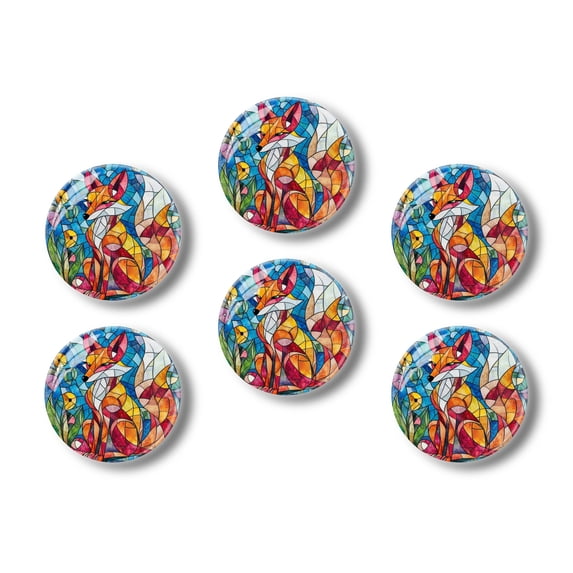 Glass Refrigerator Magnet 6Pcs Magnetic Fridge Sticker,Decor for Kitchen,Whiteboard,Cabinet,Stained Glass Fox In Floral Fantasy