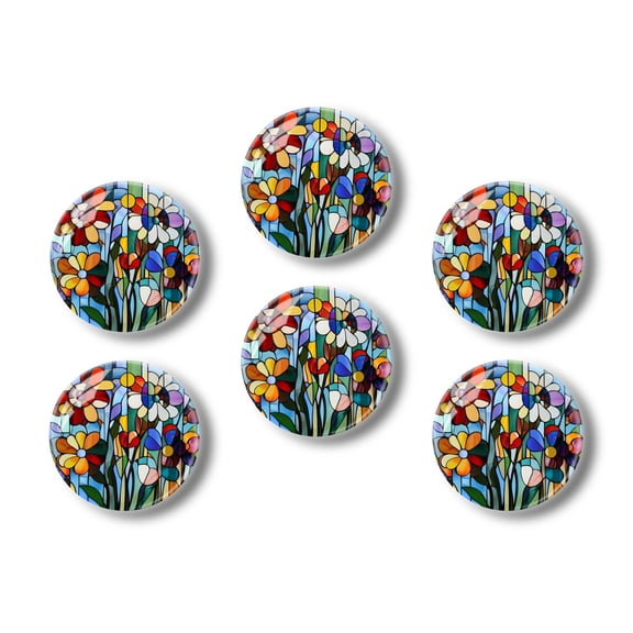 Glass Refrigerator Magnet 6Pcs Magnetic Fridge Sticker,Decor for Kitchen,Whiteboard,Cabinet,Stained Glass Style Flower Composition