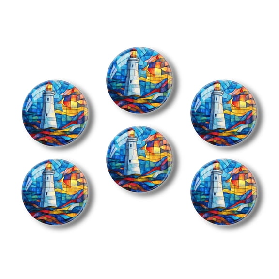 Glass Refrigerator Magnet 6Pcs Magnetic Fridge Sticker,Decor for Kitchen,Whiteboard,Cabinet,Stained Glass Style Lighthouse