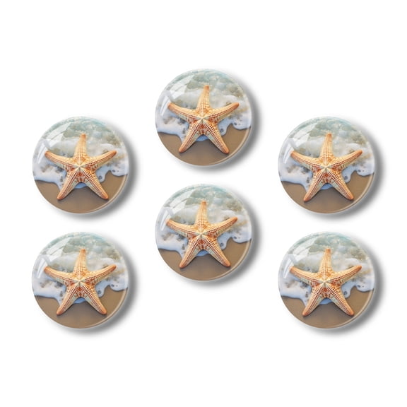 Glass Refrigerator Magnet 6Pcs Magnetic Fridge Sticker,Decor for Kitchen,Whiteboard,Cabinet,Starfish On The Beach With Waves