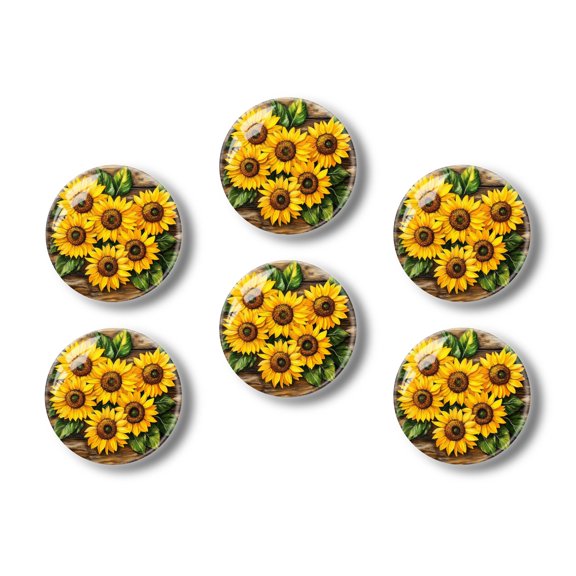 Glass Refrigerator Magnet 6Pcs Magnetic Fridge Sticker,Decor for Kitchen,Whiteboard,Cabinet,Sunflowers With Rustic Touch
