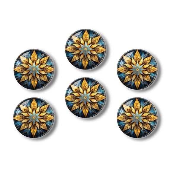 Glass Refrigerator Magnet 6Pcs Magnetic Fridge Sticker,Decor for Kitchen,Whiteboard,Cabinet,Symmetrical Star With Golden And Blue Leaves