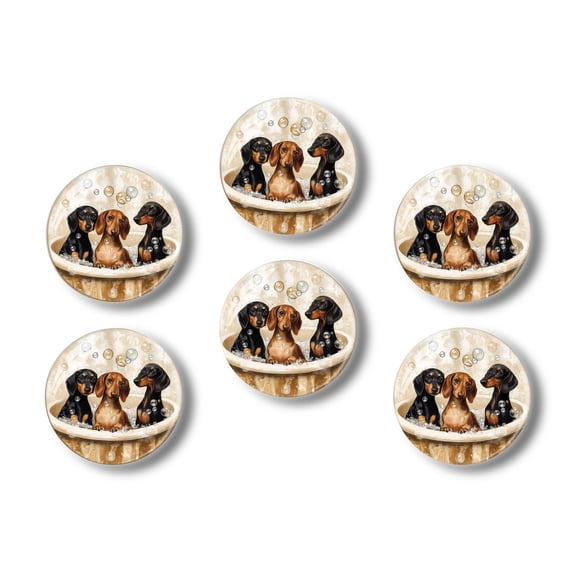 Glass Refrigerator Magnet 6Pcs Magnetic Fridge Sticker,Decor for Kitchen,Whiteboard,Cabinet,Three Dachshunds In The Bathtub
