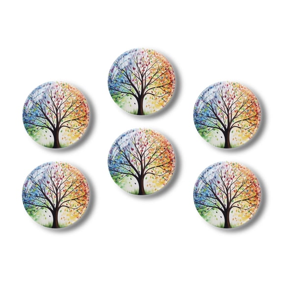Glass Refrigerator Magnet 6Pcs Magnetic Fridge Sticker,Decor for Kitchen,Whiteboard,Cabinet,Tree With Leaves Of Different Colors