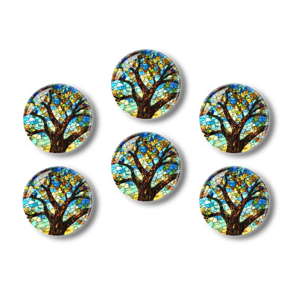 Glass Refrigerator Magnet 6Pcs Magnetic Fridge Sticker,Decor for Kitchen,Whiteboard,Cabinet,Tree With Vibrant Leaves Standing Tall And Strong