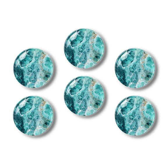 Glass Refrigerator Magnet 6Pcs Magnetic Fridge Sticker,Decor for Kitchen,Whiteboard,Cabinet,Turquoisetoned Style Of Turquoise Marble