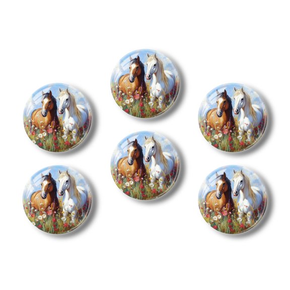 Glass Refrigerator Magnet 6Pcs Magnetic Fridge Sticker,Decor for Kitchen,Whiteboard,Cabinet,Two Horses In Flower Wilderness