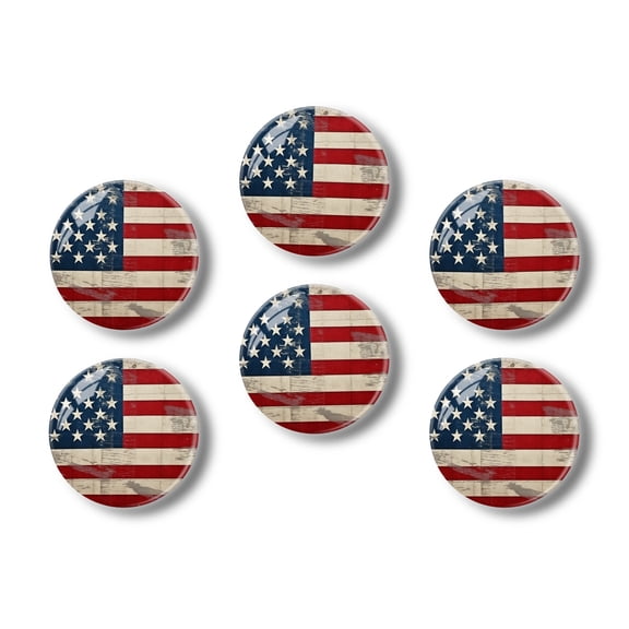 Glass Refrigerator Magnet 6Pcs Magnetic Fridge Sticker,Decor for Kitchen,Whiteboard,Cabinet,Vintage American Flag Background