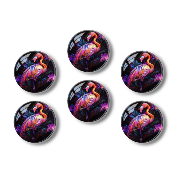 Glass Refrigerator Magnet 6Pcs Magnetic Fridge Sticker,Decor for Kitchen,Whiteboard,Cabinet,Vividly Hued Flamingo Among Tropical Foliage
