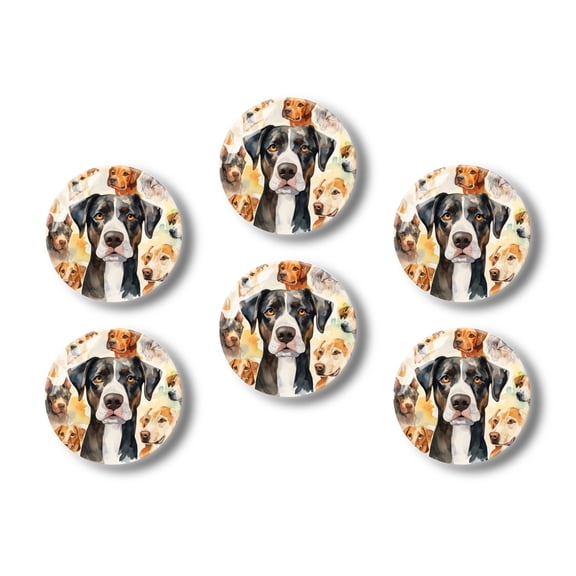 Glass Refrigerator Magnet 6Pcs Magnetic Fridge Sticker,Decor for Kitchen,Whiteboard,Cabinet,Watercolor Painting Of Various Dogs With Great Dane