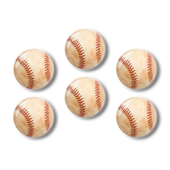 Glass Refrigerator Magnet 6Pcs Magnetic Fridge Sticker,Decor for Kitchen,Whiteboard,Cabinet,White Baseball With Red Stitching