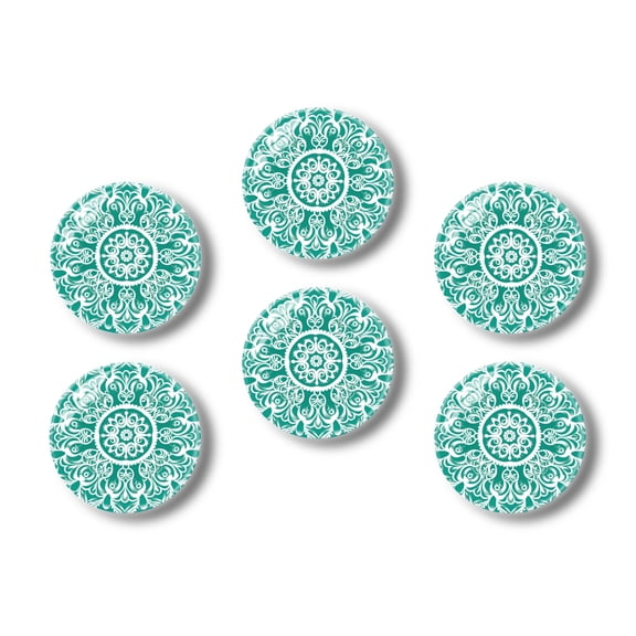 Glass Refrigerator Magnet 6Pcs Magnetic Fridge Sticker,Decor for Kitchen,Whiteboard,Cabinet,White Lace Mandala On Green Background
