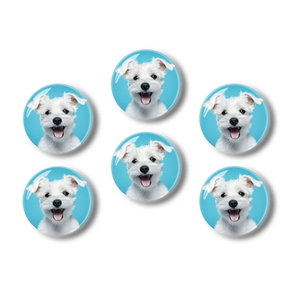 Glass Refrigerator Magnet 6Pcs Magnetic Fridge Sticker,Decor for Kitchen,Whiteboard,Cabinet,White Puppy On Blue Background With Happy Face