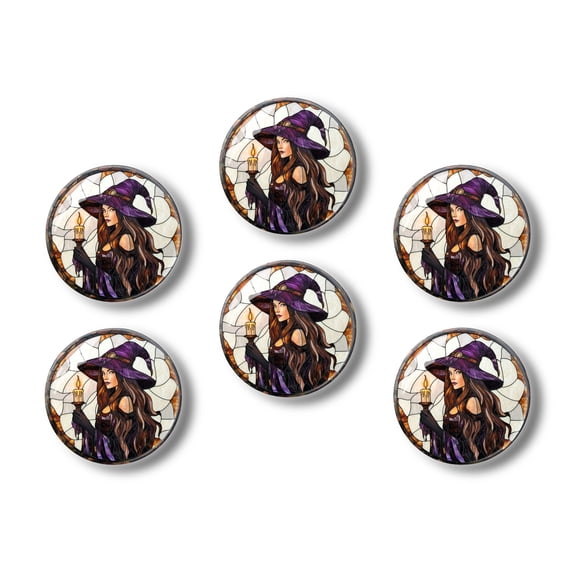Glass Refrigerator Magnet 6Pcs Magnetic Fridge Sticker,Decor for Kitchen,Whiteboard,Cabinet,Witch With Beautiful Large Hat