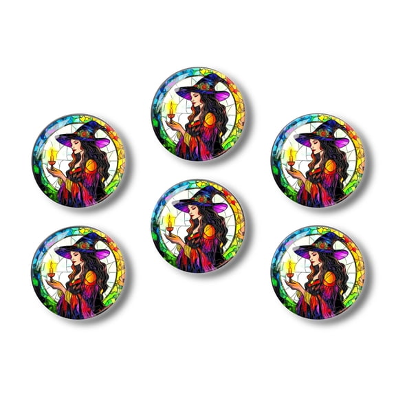 Glass Refrigerator Magnet 6Pcs Magnetic Fridge Sticker,Decor for Kitchen,Whiteboard,Cabinet,Witch With Large Hat
