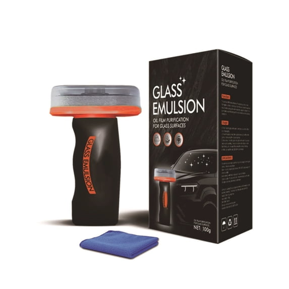 Glass Remover for Car 3.5oz Glass Emulsion Removes Oil Film & Smudges, Improve Windshield Clarity 2PC & 2 Cleaning Cloth