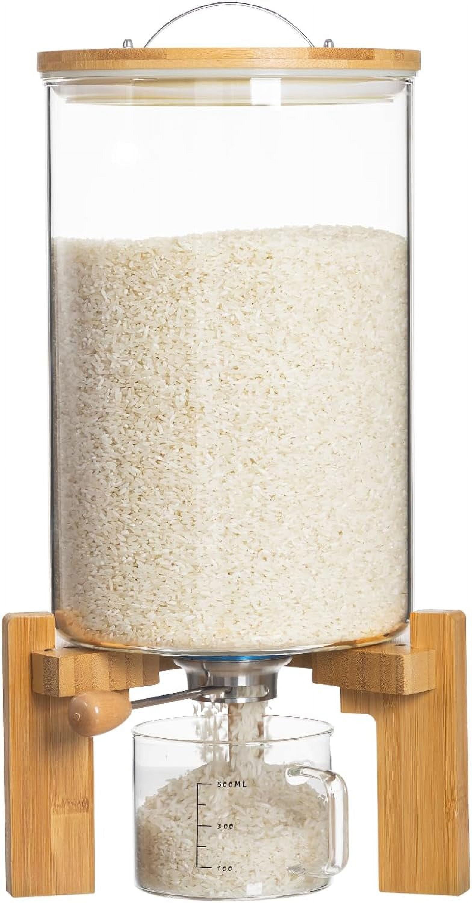 Glass Rice Dispenser with Wooden Stand Flour and Cereal Container with ...