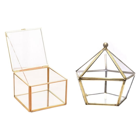 Glass Ring Box Wedding Jewelry Case Flower Glass Cover & Square Opening Glass Geometry Garden Jewelry Boxs Mirror Jewelry Storage Box Eternal Flower Decoration Box Crafts