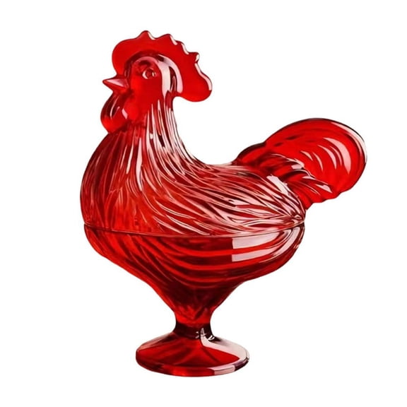 Glass Rooster Shaped Candy Jar, Decorative Storage for Snacks, Home Kitchen Decor, 6.69x3.94x8.66 Inch