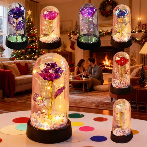 Glass Rose Artificial Flowers, Valentines Day Rose Eternal Rose Gift, Eternal Rose in Glass Dome Gifts for Birthday Mothers Day Christmas, by UKHBMC