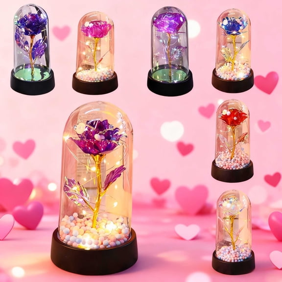 Glass Rose Artificial Flowers, Valentines Day Rose Eternal Rose Gift, Eternal Rose in Glass Dome Gifts for Birthday Mothers Day Christmas, by UKHBMC