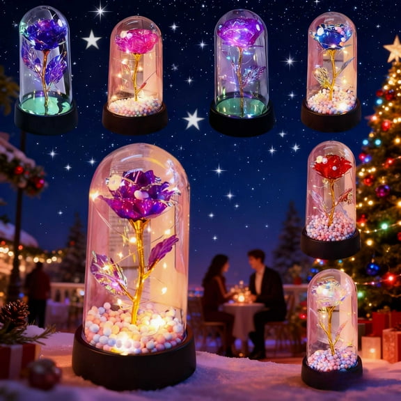 Glass Rose Artificial Flowers, Valentines Day Rose Eternal Rose Gift, Eternal Rose in Glass Dome Gifts for Birthday Mothers Day Christmas, by UKHBMC