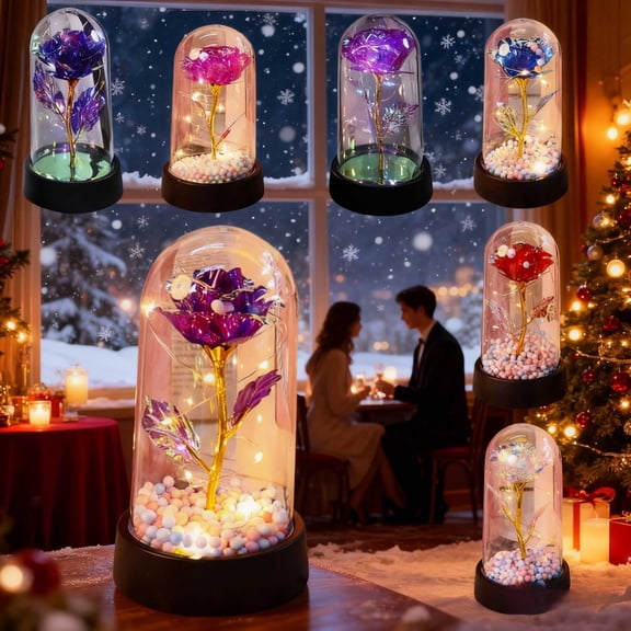 Glass Rose Artificial Flowers, Valentines Day Rose Eternal Rose Gift, Eternal Rose in Glass Dome Gifts for Birthday Mothers Day Christmas, by UKHBMC