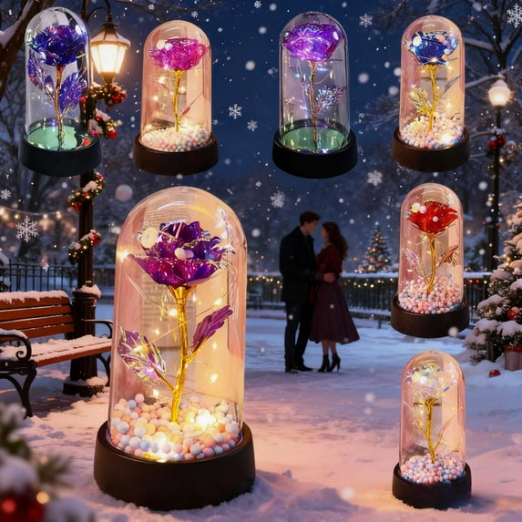 Glass Rose Artificial Flowers, Valentines Day Rose Eternal Rose Gift, Eternal Rose in Glass Dome Gifts for Birthday Mothers Day Christmas, by UKHBMC