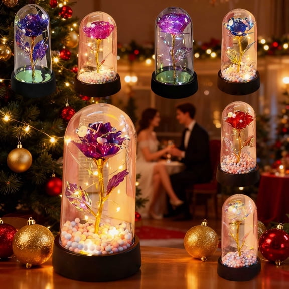 Glass Rose Artificial Flowers, Valentines Day Rose Eternal Rose Gift, Eternal Rose in Glass Dome Gifts for Birthday Mothers Day Christmas, by UKHBMC