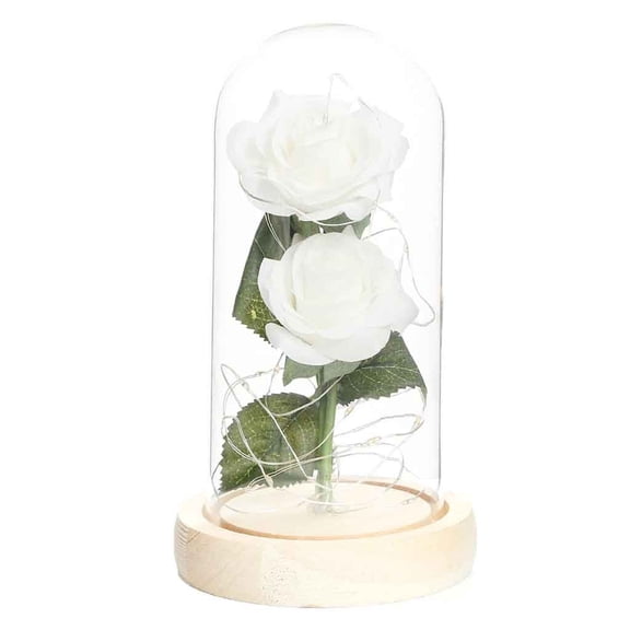 Glass Rose Decoration, Wedding Home Decor, Romantic Artificial Flower Gift, High Borosilicate Glass Cover with Pine Wood Base, Shock-Absorbing EPE Foam Packaging