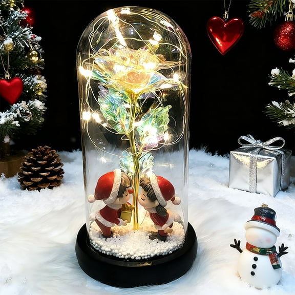Glass Rose Flower Handmade Forever with LED Light, Home Decorations Christmas Birthday Valentine's Day Gifts for Women Mom Girlfriend, Christmas Night Light Ornament