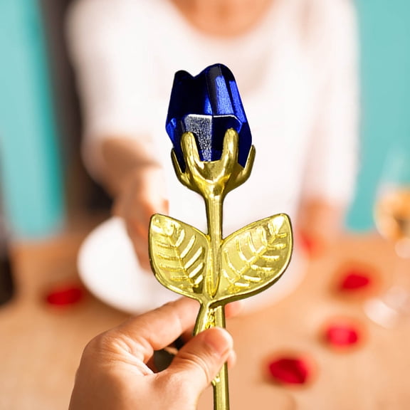 Glass Rose Mini Crystal Flower Artificial Flowers Wedding Party Gift Room Ornament Office Desktop Feng Shui Decoration (Blue)