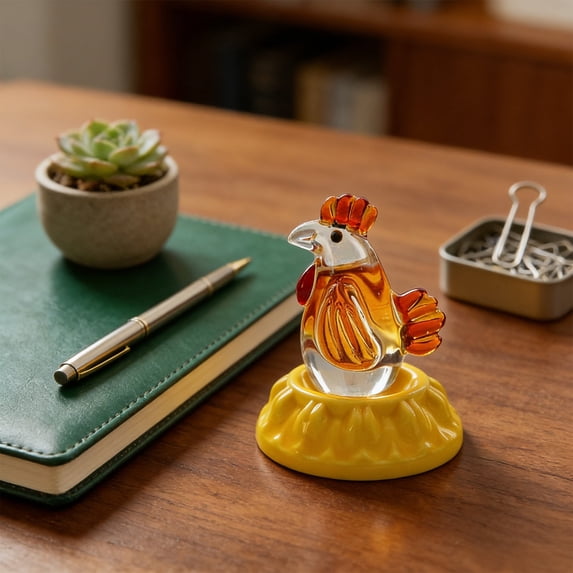 Glass Rotating Animal Ornament • Handmade Blown Glass Figurine on Ceramic Base • Spinning Desktop Décor for Home or Car • Multicolor Gift Collectible