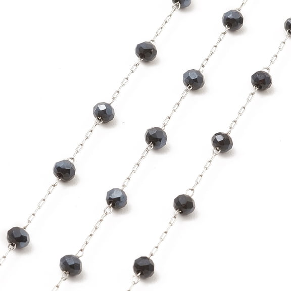 Glass Round Beaded Chains with 304 Stainless Steel Findings Unwelded with Spool Slate Gray 3x3.5mm 16.40 Feet(5m)/Roll