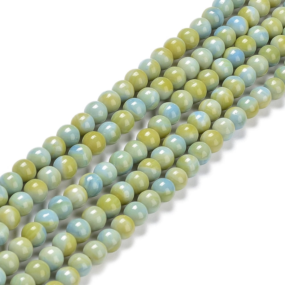 Glass Round Beads Strands Imitation Stones Round Yellow Green 8~8.5x8mm Hole: 1mm 46~52pcs/strand 14.17inch~15.35inch(36~39cm)