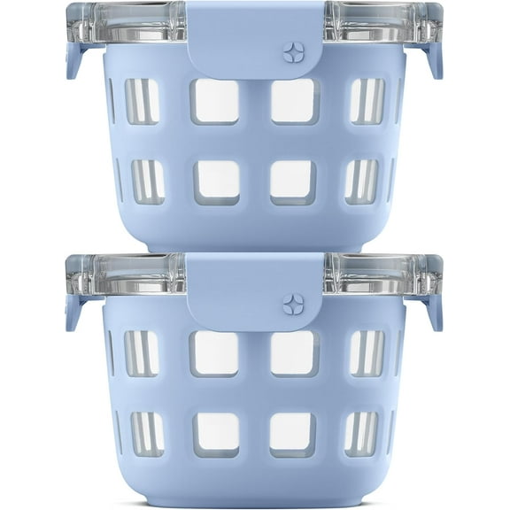 Glass Rounds Glass Food Storage Containers - Meal Prep Bowls with Silicone Sleeve and Airtight Lids, 2 Cup, Yucca