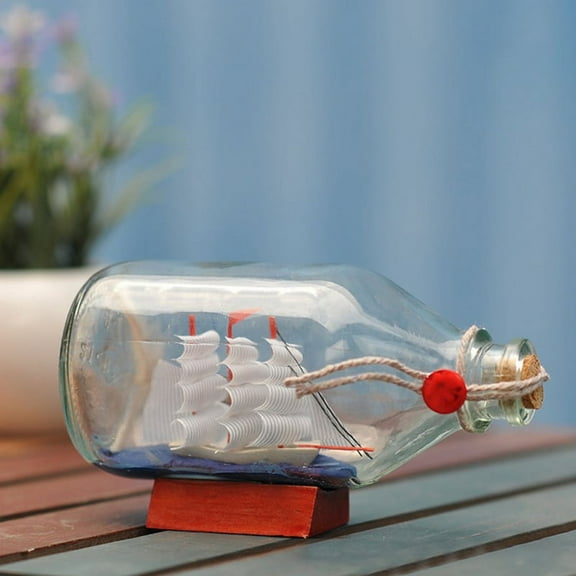 Glass Sail Boat Ship in a Bottle Sculpture,11X6X5cm,White