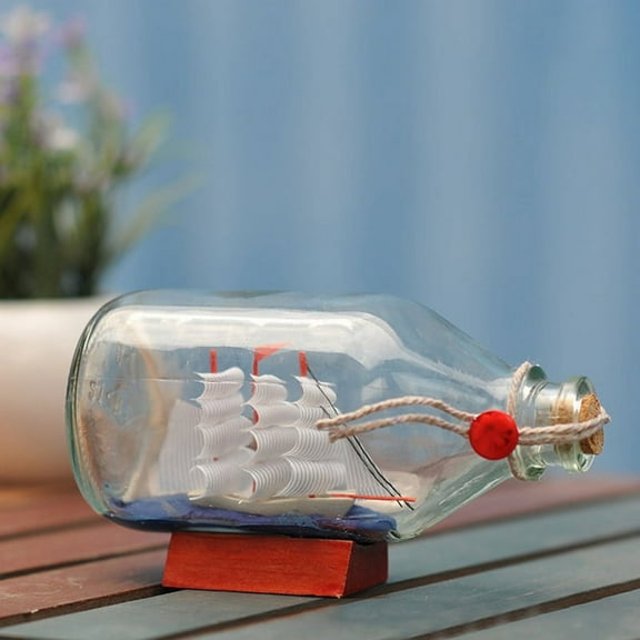 Glass Sail Boat Ship in a Bottle Sculpture,3 Size,White