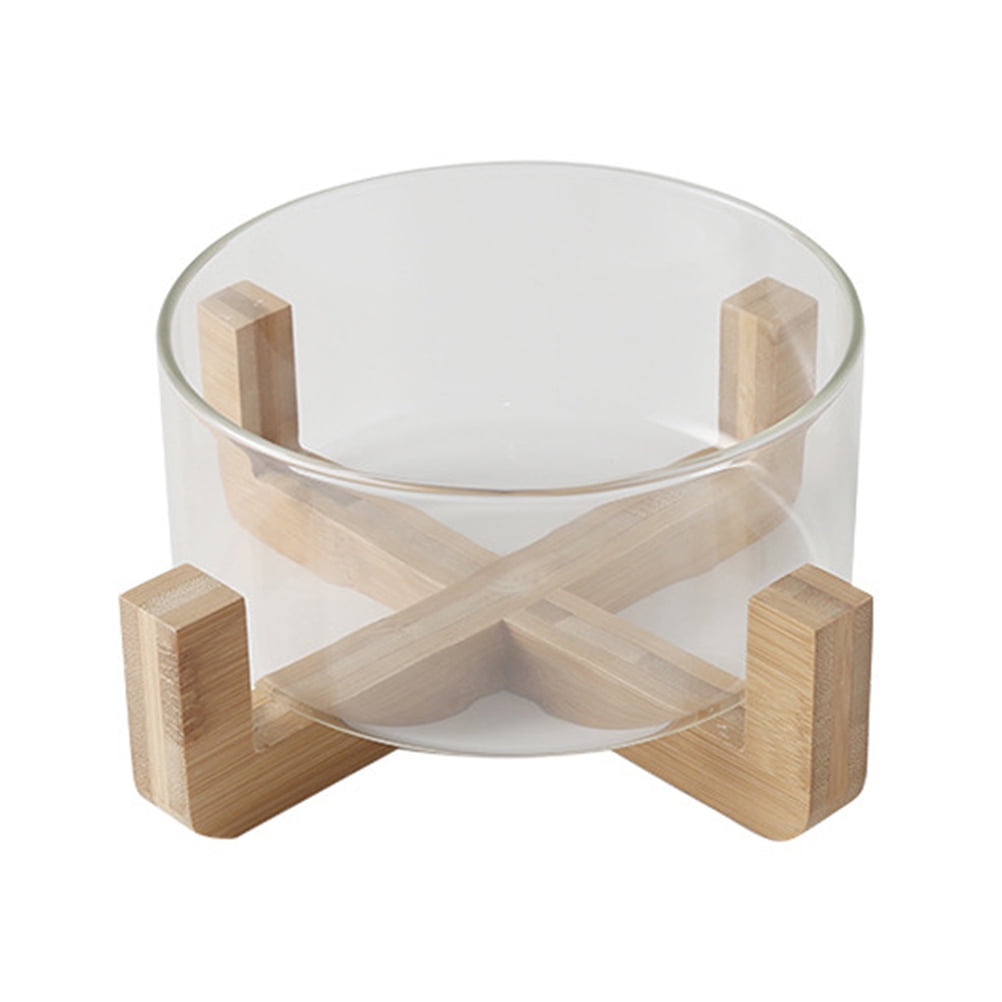 Glass Salad Bowl Transparent Heatproof Fruit Storage Bowl with Wooden