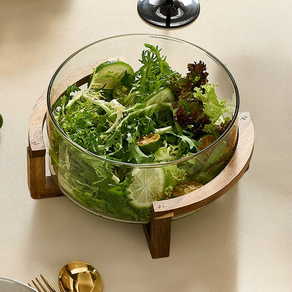 Glass Salad Bowl and Utensils Large Salad Serving Bowl Set for Pasta,Fruit,Mixing Salad,Popcorn,Chip,and Decoration and Decoration