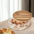 thumbnail image 1 of Glass Salad Bowl with Wooden Lid Clear Glass Candy and Nuts Serving Container Farmhouse Round Food Storage, 1 of 13