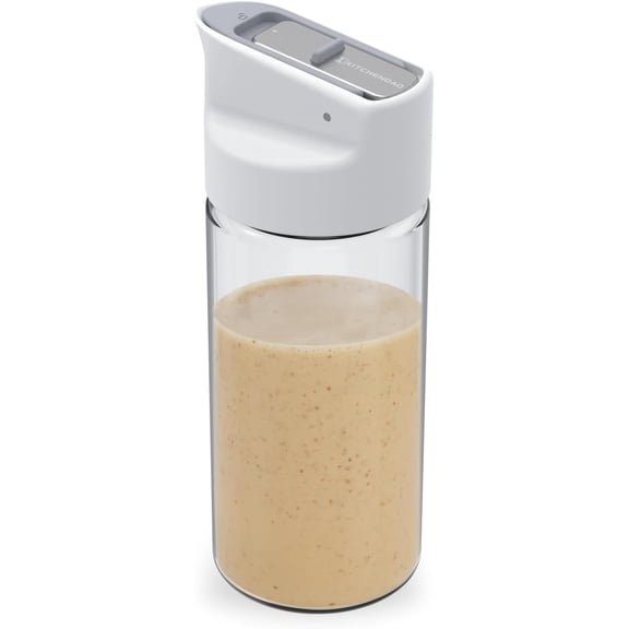 Glass Salad Dressing Shaker Bottle with Fresh-Keeping Lock Mechanism, Drip-free Spout, 12 oz Homemade Oil and Vinegar Salad Dressing Container Mixer Dispenser, Dishwasher Safe