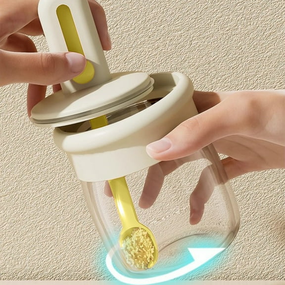 Glass Salt Dish with Lid and Retractable Spoon, Spice Storage Jar for Sugar, Pepper, Seasonings, Herbs, Orange/Yellow, 15x7.5cm