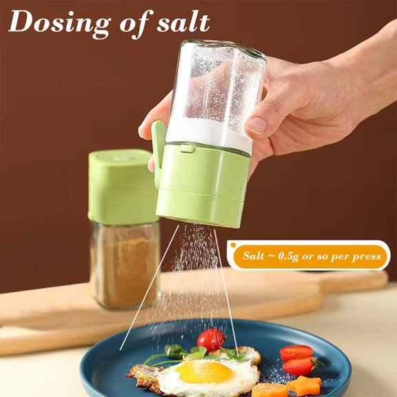 Glass Salt and Pepper Shaker with Adjustable Dispenser - Square Transparent Seasoning Bottle, Food-Grade Wetness-Proof Cruet for Kitchen, Exact Quantitative Press & Discharge