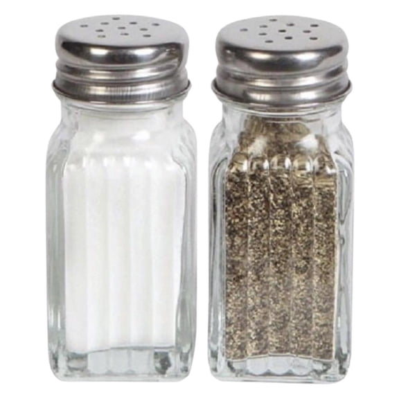 Glass Salt and Pepper Shakers Set Farmhouse Spice Dispenser with Stainless Steel lid Pour Holes Easy to Refill Clear Seasoning Cans For Home and Kitchen Set of 2