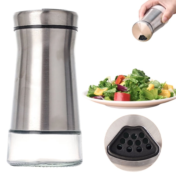 Glass Salt And Pepper Shakers Set, Stainless Steel Top Spice Bottles, Seasoning Container for Kitchen Counter, Tabletop Condiment Storage, 4 Seasoning Bottles