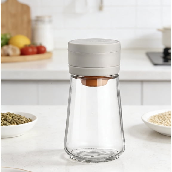 Glass Salt Shaker with Adjustable Lid - Quantitative Spice Dispenser, Airtight Moisture Proof Kitchen Storage Container for Salt, Pepper & Seasonings