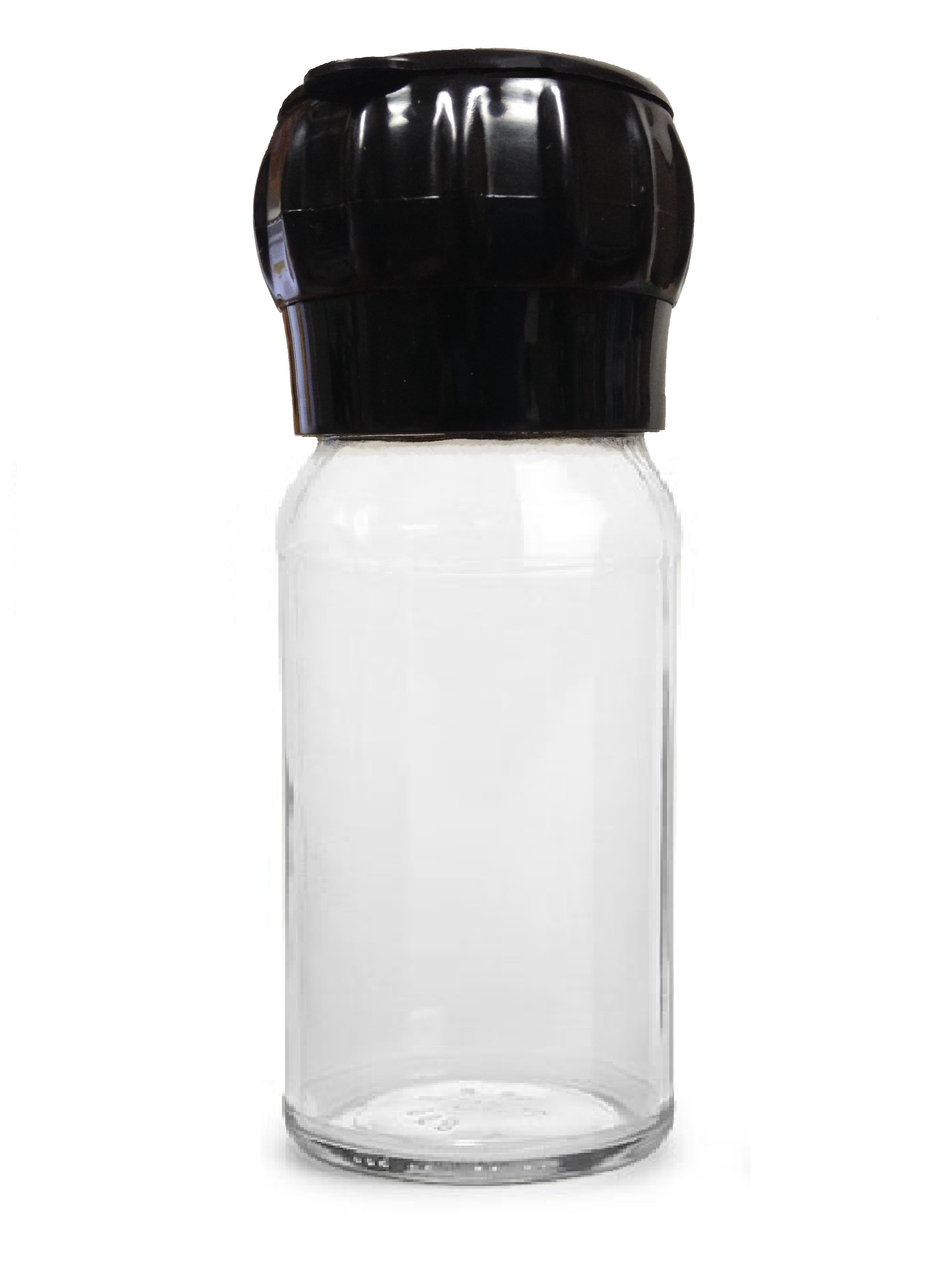 Glass Salt, Spice or Pepper Mill 4 PACK! Four Ounce Glass Bottle with Black Grinder Mechanism and Cap