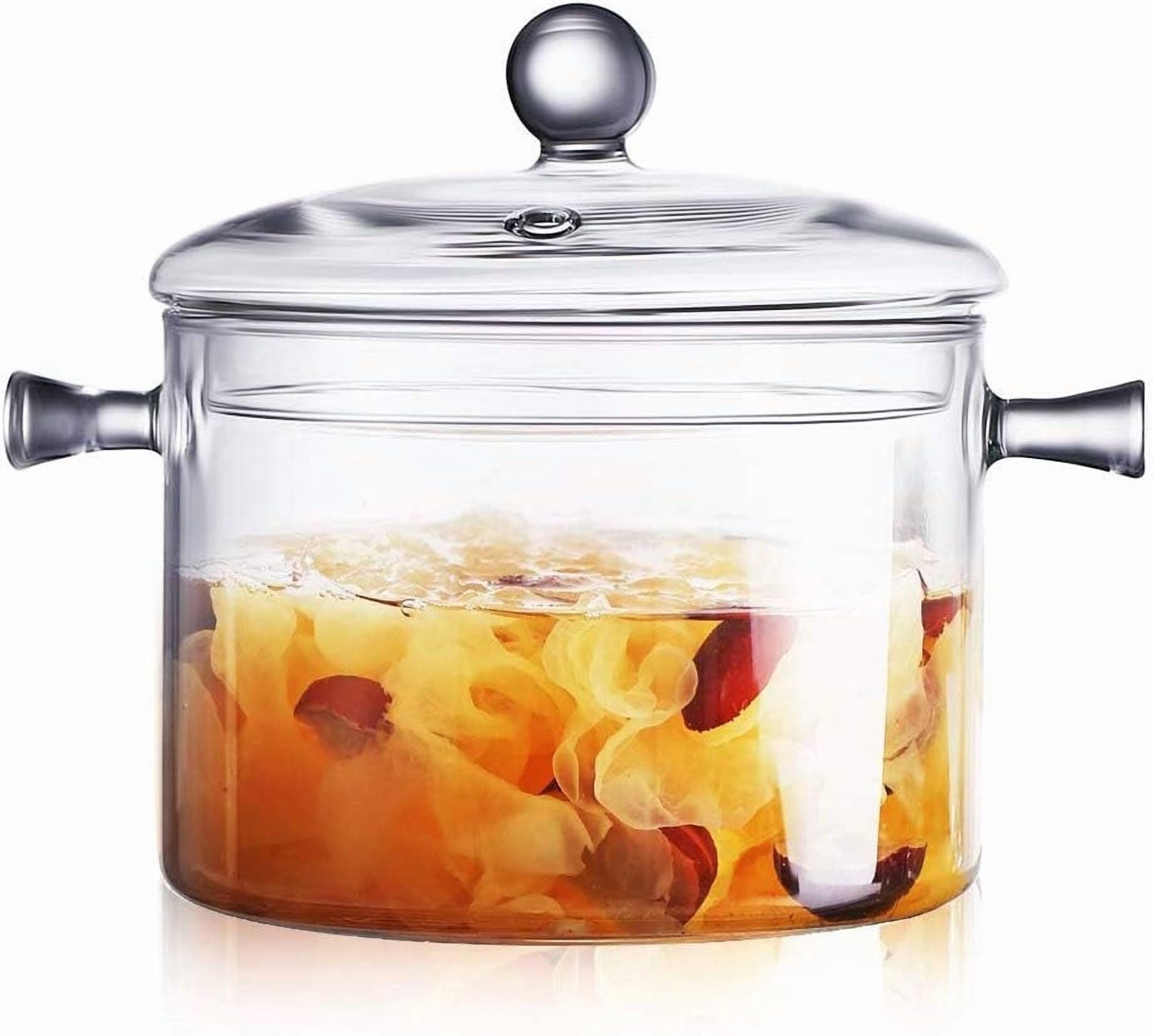Glass Saucepan with Clid , 1.5L/50 FL OZ Heat-resistant salad bowl and Pan with Lid, The Handmade Glass Cooking Pot Safe for Pasta Noodle, Soup, Milk, Baby Food