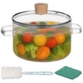 thumbnail image 1 of Glass Cooking Pot with Lid, 1.6 L/54 oz Soup Pot with Handle, High Borosilicate Glass Simmer Pot, Includes Cleaning Brush and Dishcloth, Safe for Stove, Microwave, Refrigerator, 1 of 5